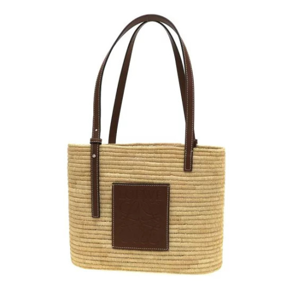 Loewe Square Basket Bag natural raffia brown calfskin leather